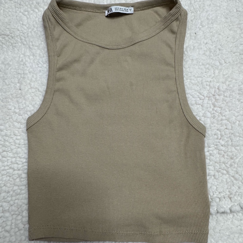 Zara Tan Sleeveless Crop Tank Top